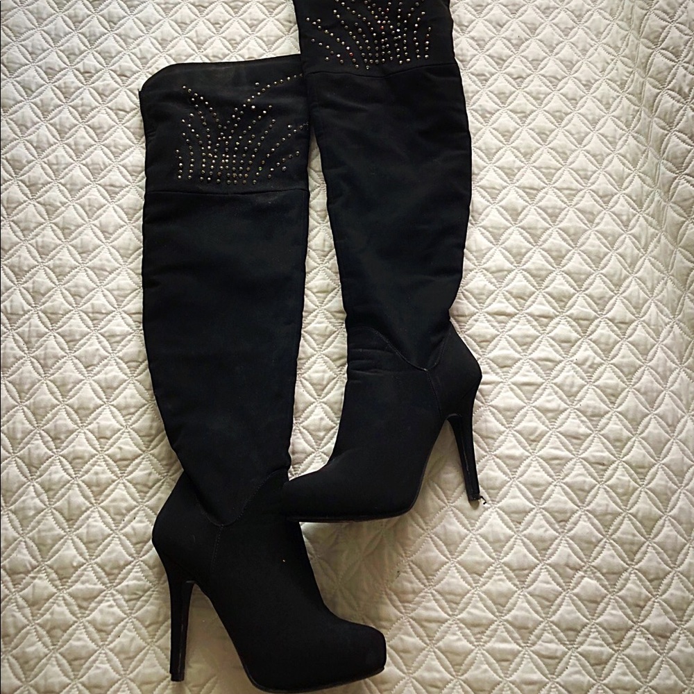 Over the knee high boots with beaded top